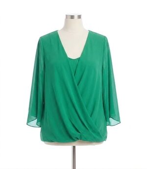 NEW KAREN KANE bracelet sleeve drape front crossover top - plus in kelly green